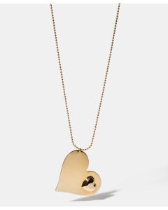 Collar de bronce en baño oro 22kt con dije en forma de corazon plano & corazon pequeño bombeado en un lado