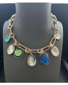Collar oro laminados con charms tono de mar en baquelita cabuchón